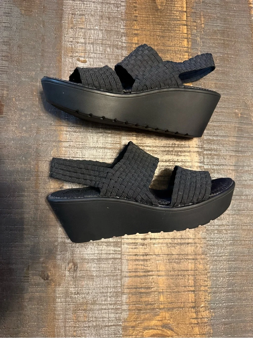 Steven by Steve Madden black woven elastic wedge sandals Size 7.5